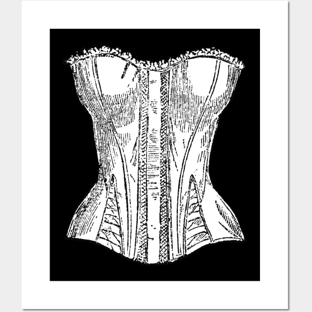 Corset Vintage Style Black and White Illustration Wall Art by taiche